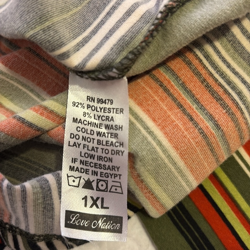 Love Nation Olive Multi-Stripe Mock Neck Long Sleeve Top. Size L - Picture 5 of 5